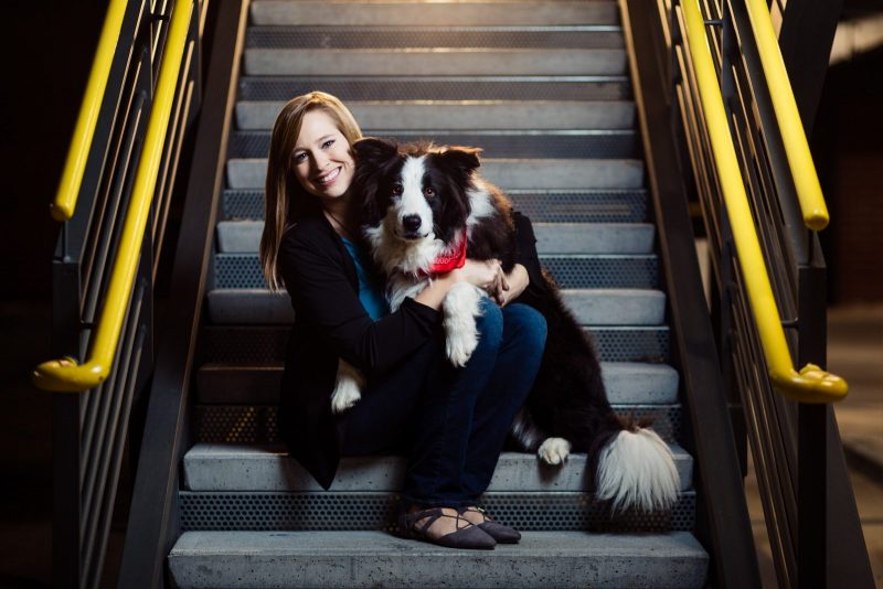dog and mom brand freelancer portrait on atlanta steps