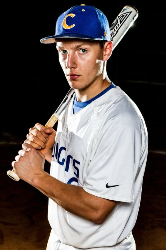 high school senior baseball flash portrait