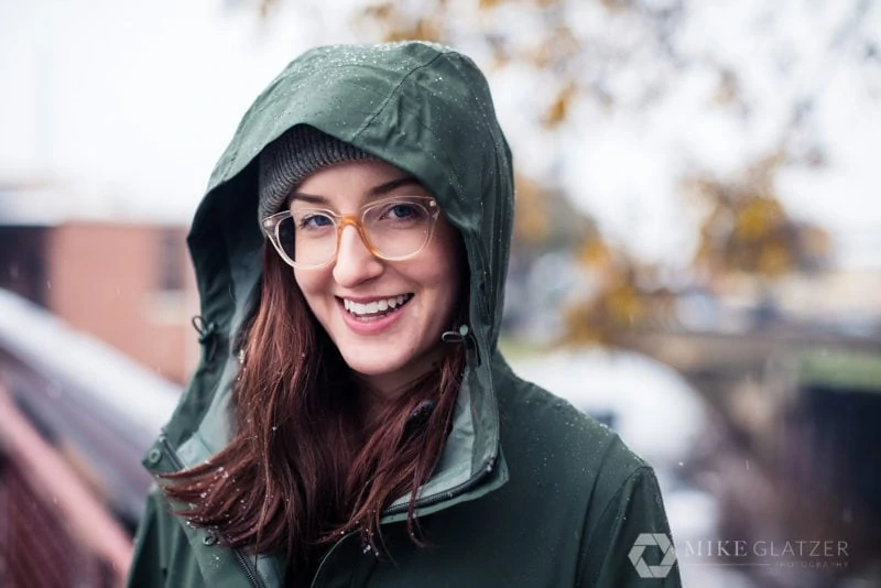 girl wears rain jacket for outdoor atlanta portrait session westside provisions