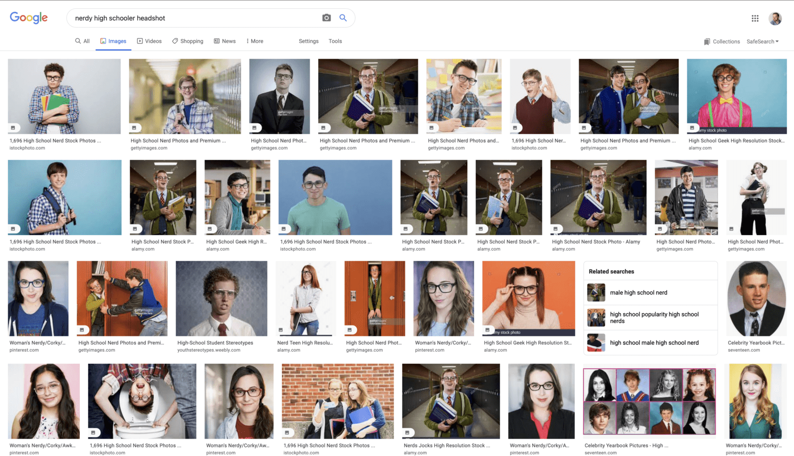 google image search for what to wear for nerdy high school acting headshots
